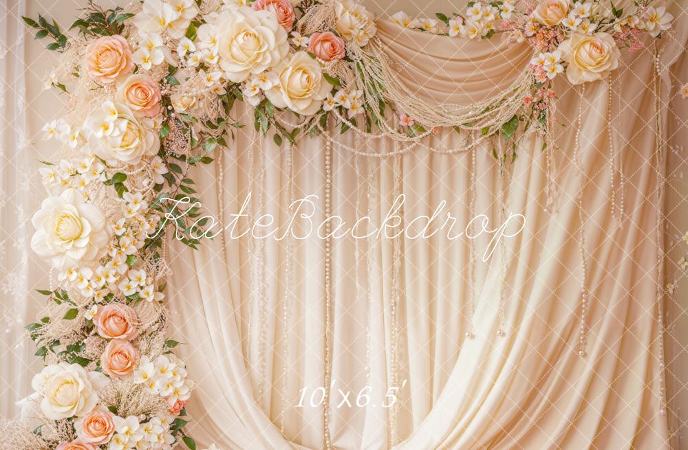 Kate Wedding Floral Arch Cream Curtains Backdrop Designed by Emetselch -UK