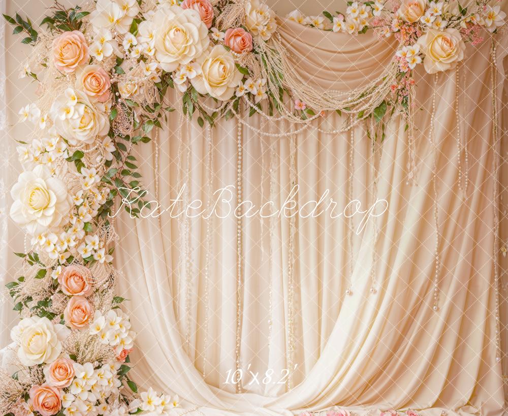 Kate Wedding Floral Arch Cream Curtains Backdrop Designed by Emetselch -UK