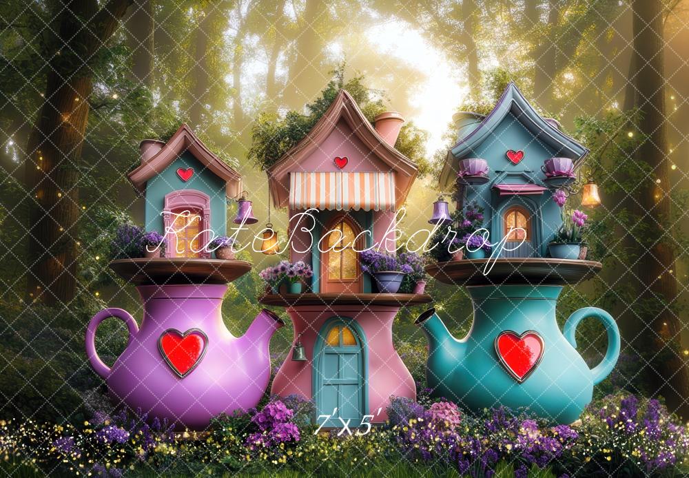 Kate Fantasy Teapot Houses Forest Backdrop Designed by Mini MakeBelieve -UK