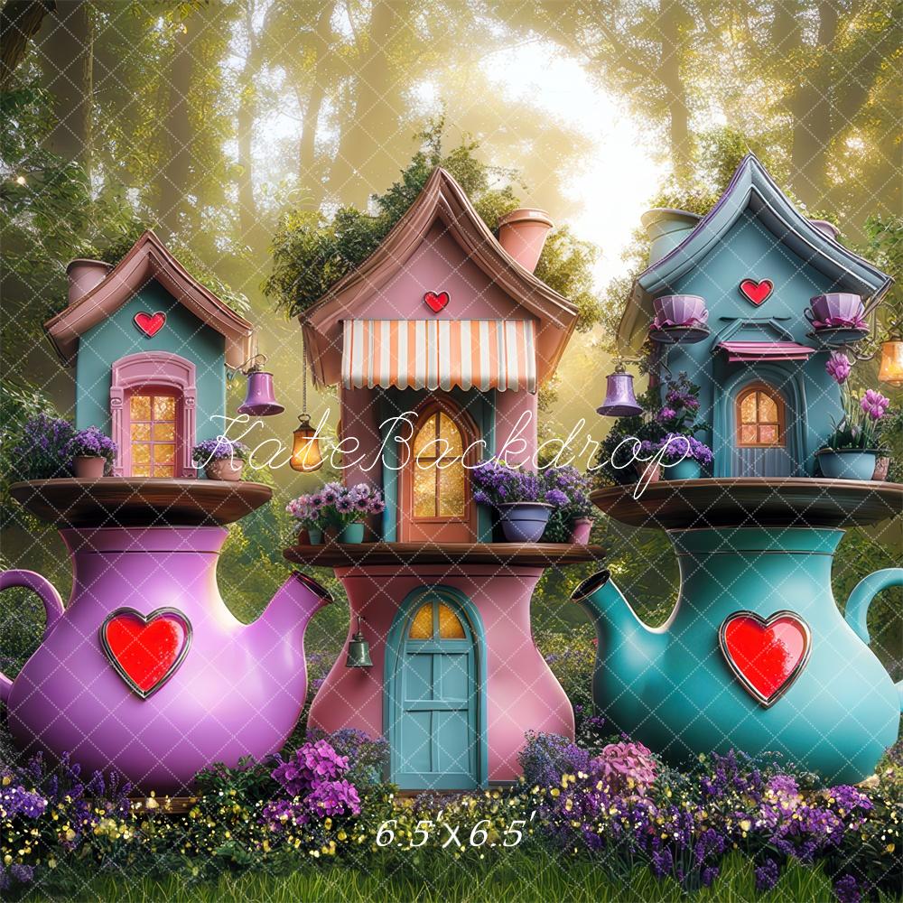 Kate Fantasy Teapot Houses Forest Backdrop Designed by Mini MakeBelieve -UK