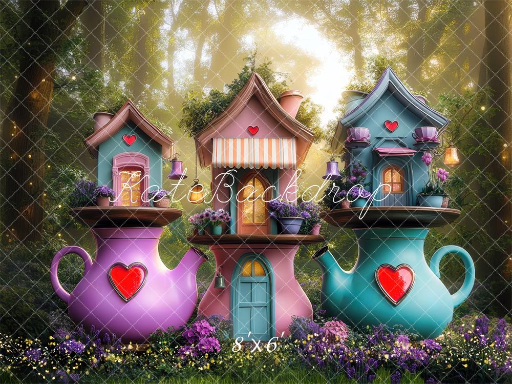 Kate Fantasy Teapot Houses Forest Backdrop Designed by Mini MakeBelieve -UK