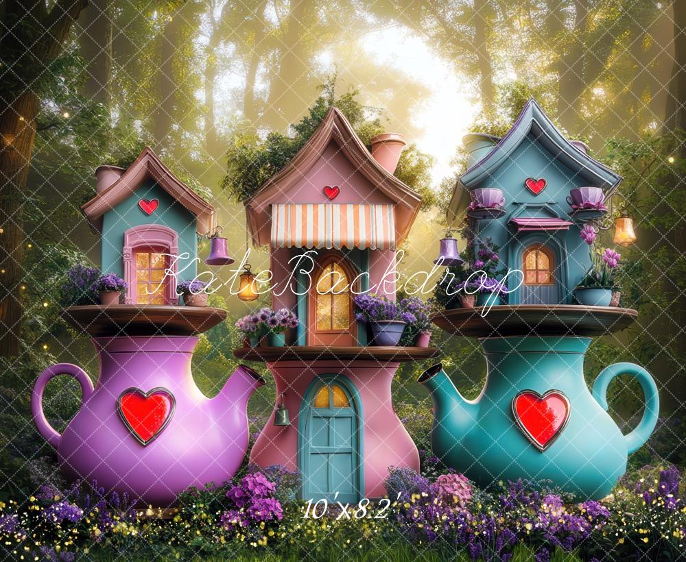 Kate Fantasy Teapot Houses Forest Backdrop Designed by Mini MakeBelieve -UK