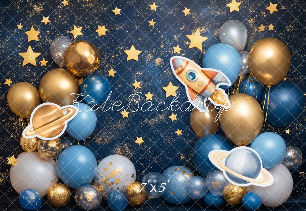 On Sale Kate Blue Cake Smash Space Rocket Balloon Backdrop Designed by Emetselch -UK