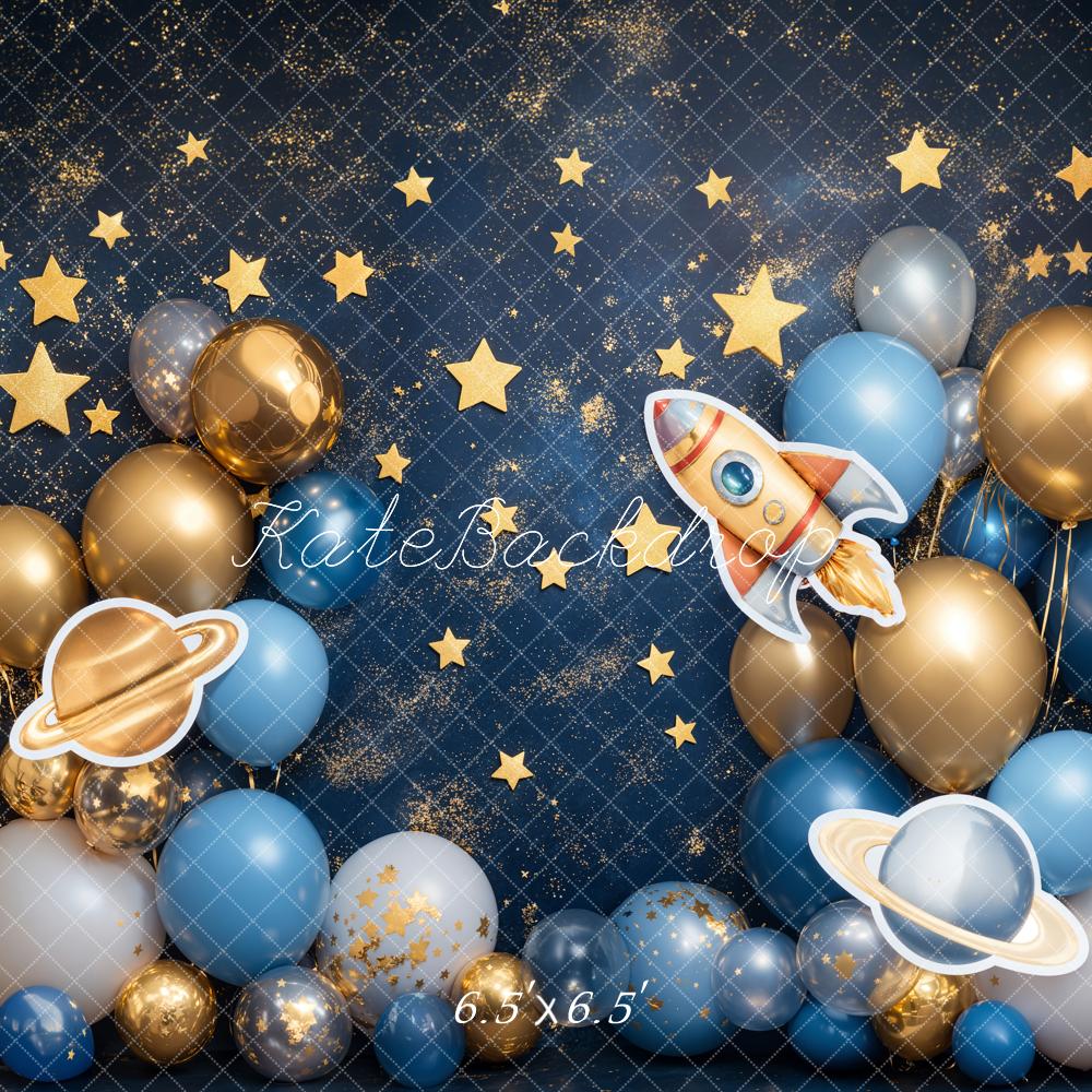 On Sale Kate Blue Cake Smash Space Rocket Balloon Backdrop Designed by Emetselch -UK
