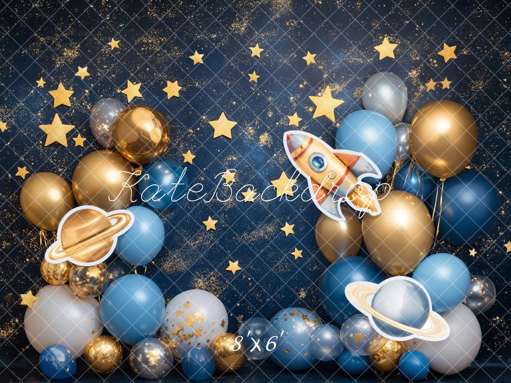 On Sale Kate Blue Cake Smash Space Rocket Balloon Backdrop Designed by Emetselch -UK