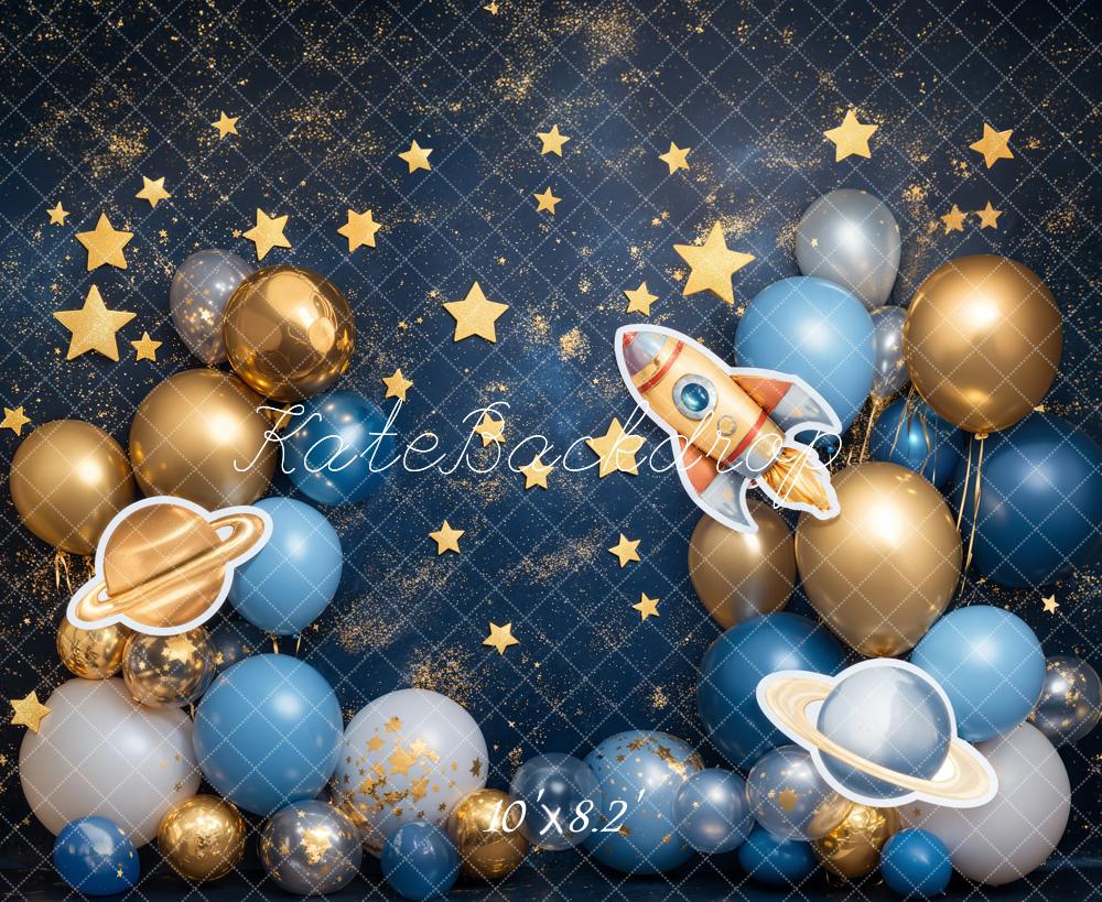 On Sale Kate Blue Cake Smash Space Rocket Balloon Backdrop Designed by Emetselch -UK