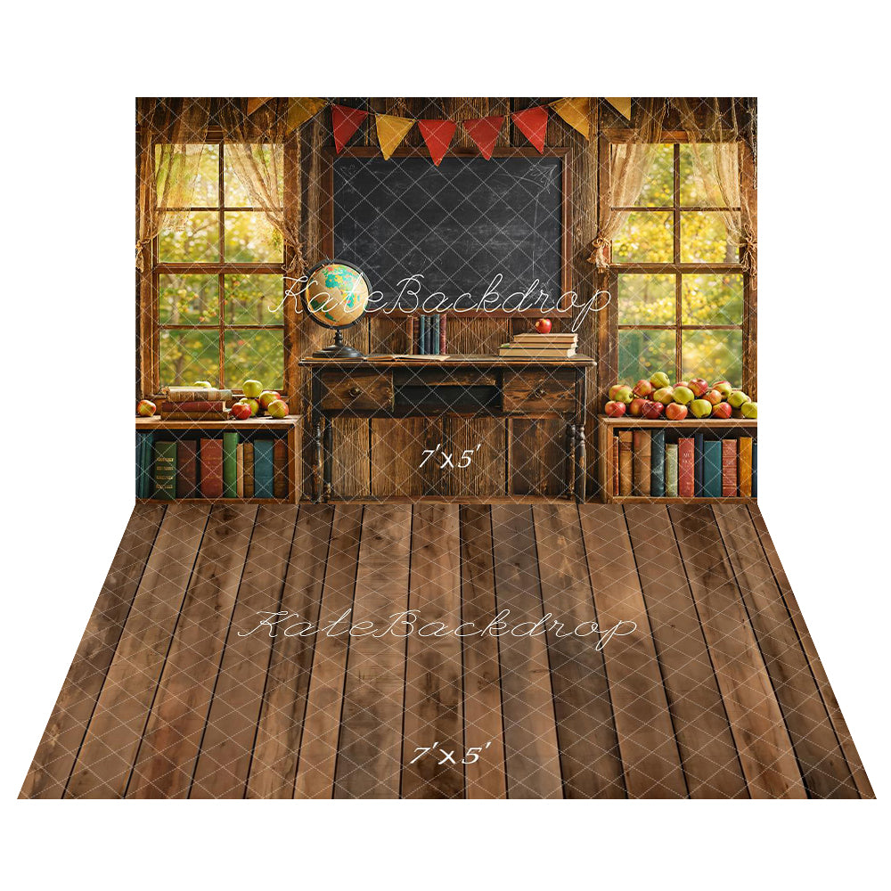 Kate Graduation Chalkboard Window Backdrop+Brown Old Wooden Floor Backdrop -UK