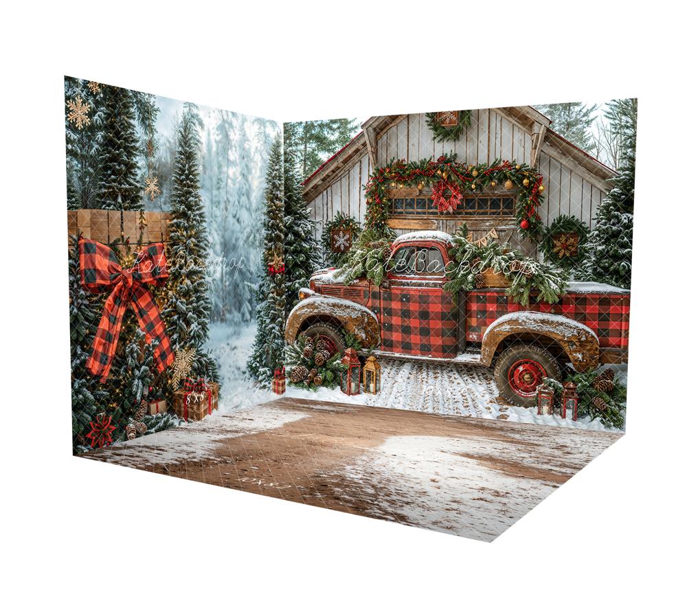 Kate Christmas Red Plaid Truck Cabin Snow Room Set -UK