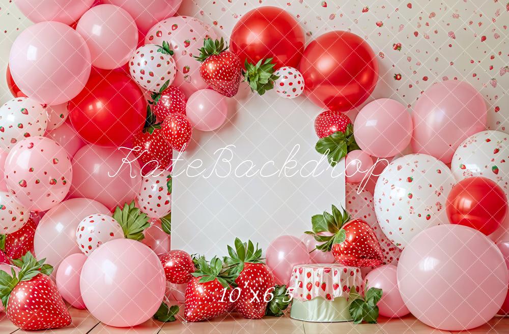 Kate Cake Smash Spring Strawberry Balloon Backdrop Designed by Emetselch -UK