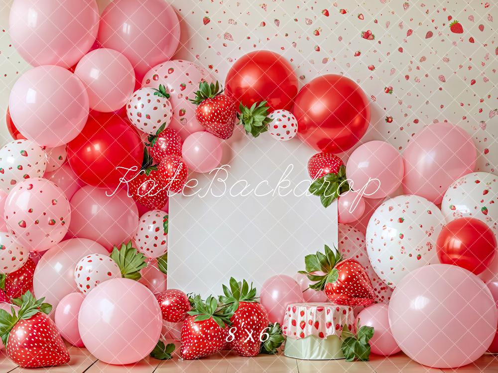 Kate Cake Smash Spring Strawberry Balloon Backdrop Designed by Emetselch -UK