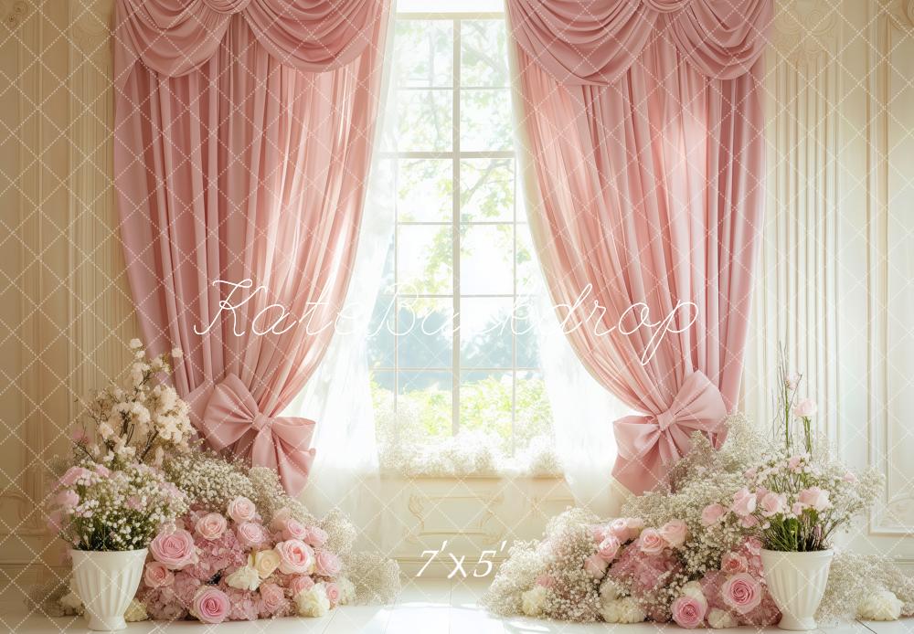 Kate Spring Pink Floral Curtain Window Backdrop Designed by Patty Robert -UK