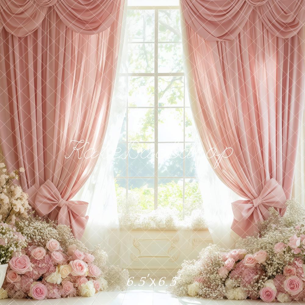 Kate Spring Pink Floral Curtain Window Backdrop Designed by Patty Robert -UK