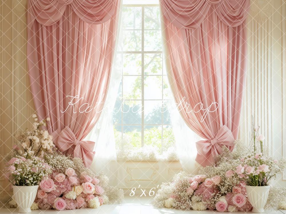 Kate Spring Pink Floral Curtain Window Backdrop Designed by Patty Robert -UK