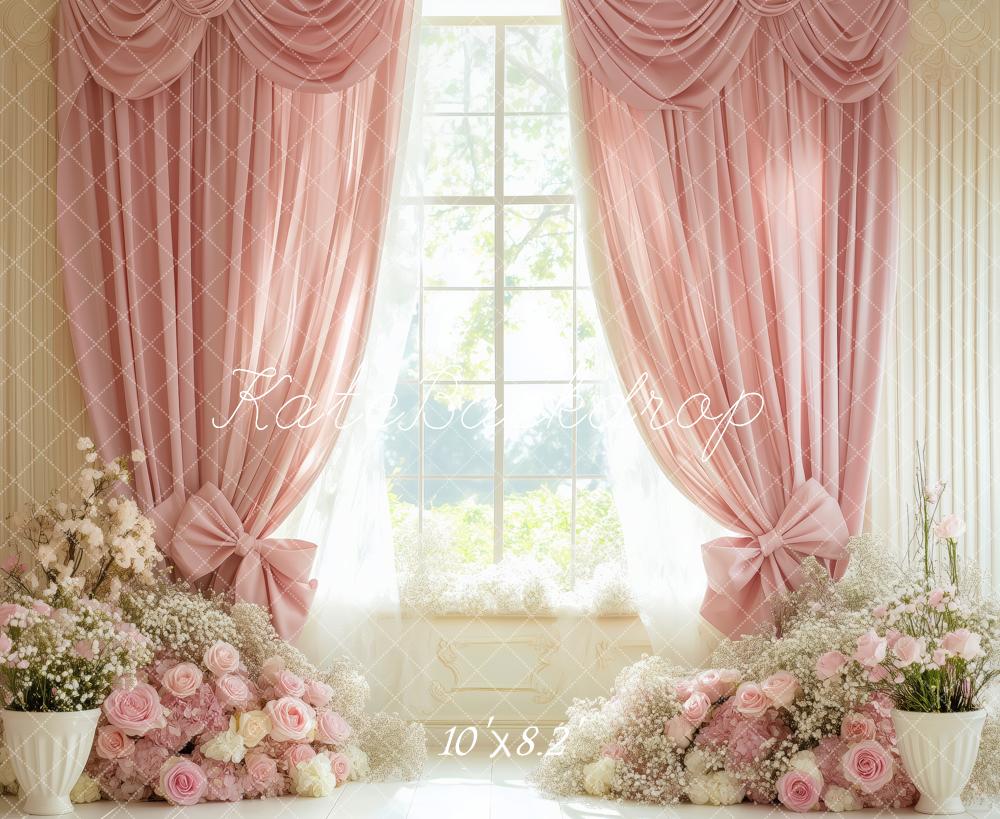 Kate Spring Pink Floral Curtain Window Backdrop Designed by Patty Robert -UK