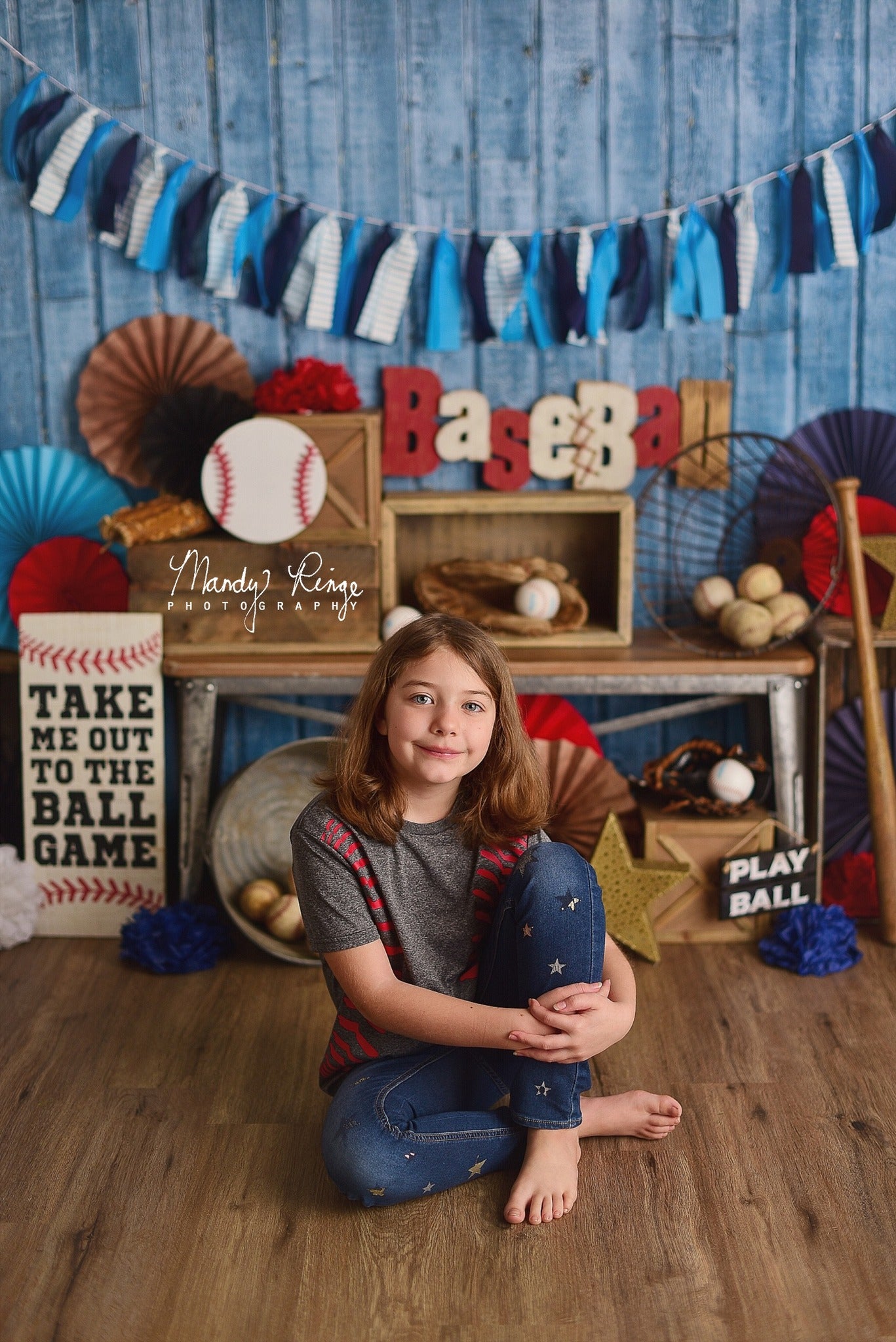 Kate Sports Baseball Rustic Blue Backdrop Designed by Mandy Ringe Photography