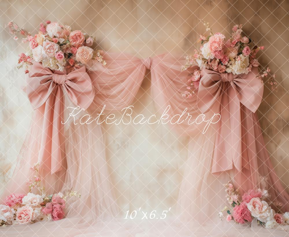 On Sale Kate Floral Pink Bow Drapes Vintage Wall Backdrop Designed by Patty Robert -UK