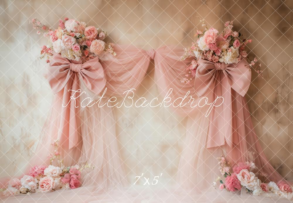 On Sale Kate Floral Pink Bow Drapes Vintage Wall Backdrop Designed by Patty Robert -UK