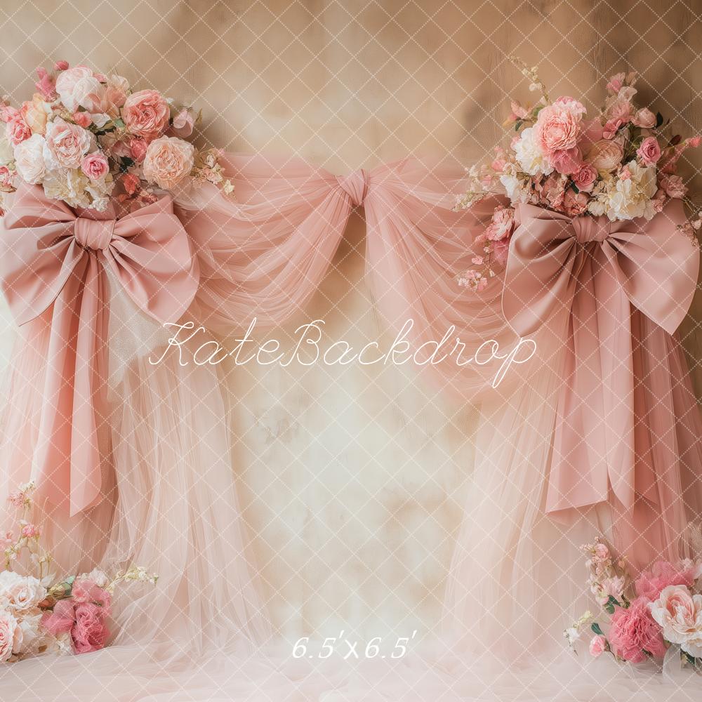 On Sale Kate Floral Pink Bow Drapes Vintage Wall Backdrop Designed by Patty Robert -UK
