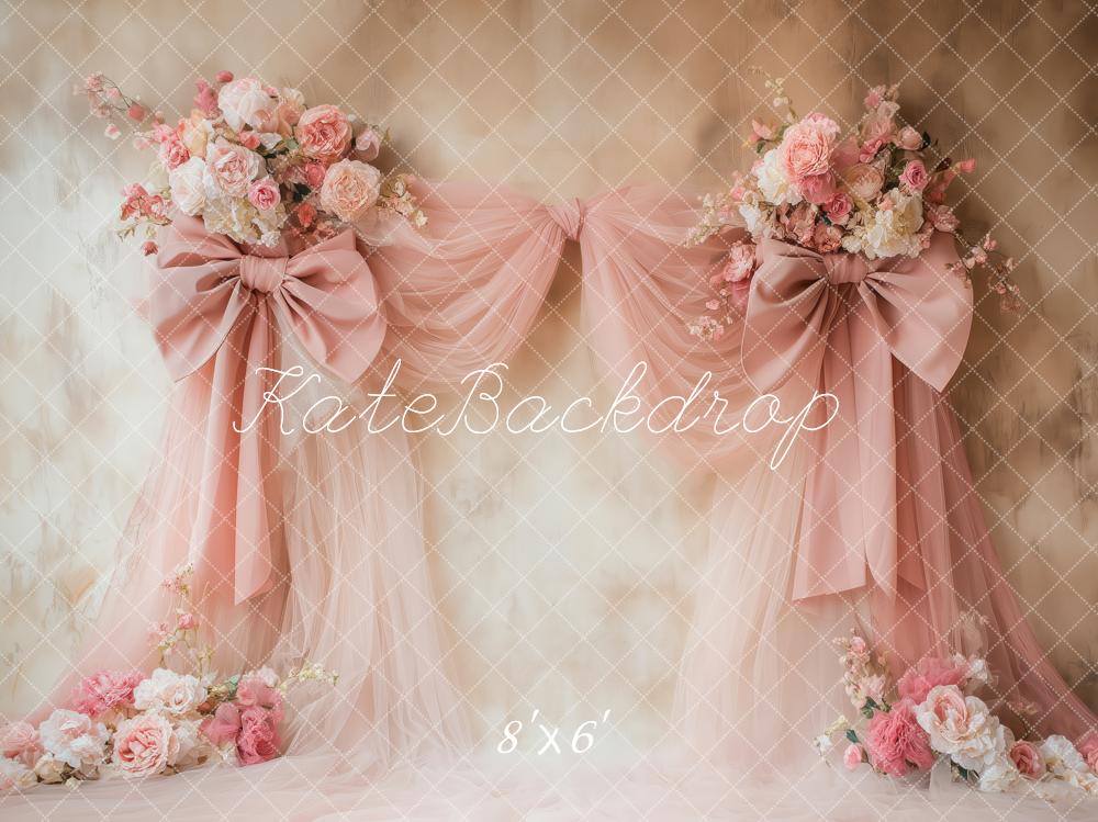 On Sale Kate Floral Pink Bow Drapes Vintage Wall Backdrop Designed by Patty Robert -UK