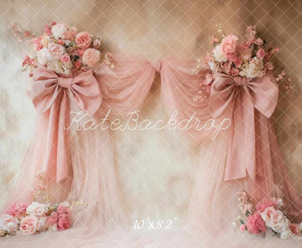 On Sale Kate Floral Pink Bow Drapes Vintage Wall Backdrop Designed by Patty Robert -UK