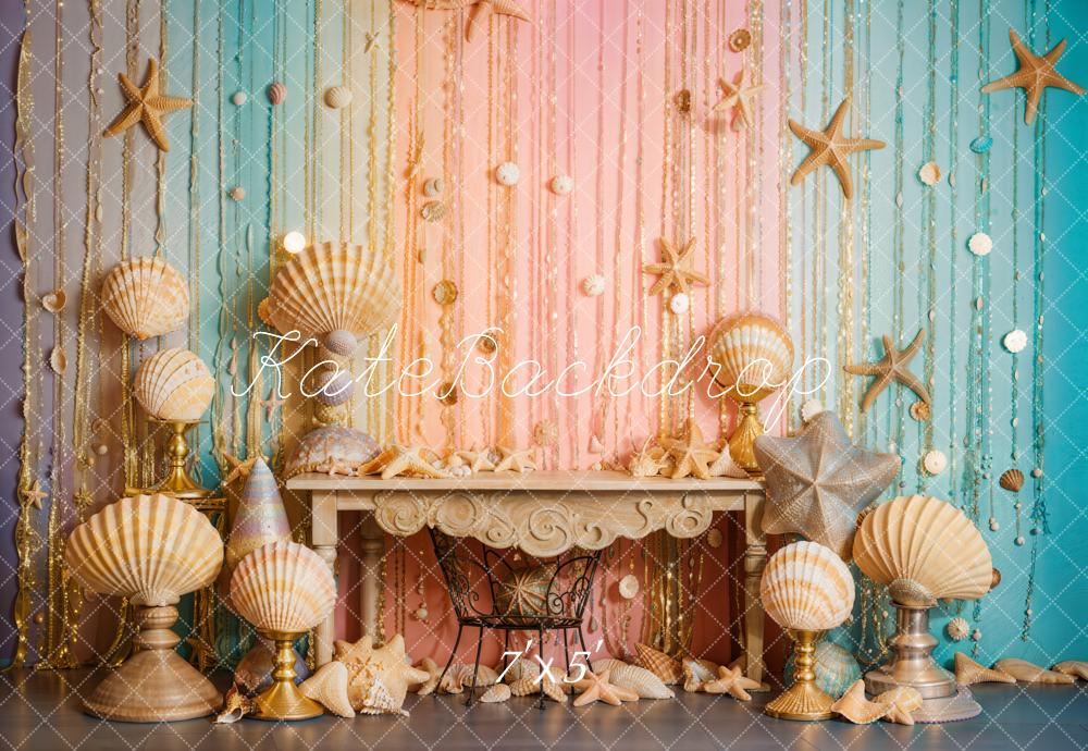 Kate Mermaid Seashell Starfish Colorful Wall Backdrop Designed by Emetselch -UK