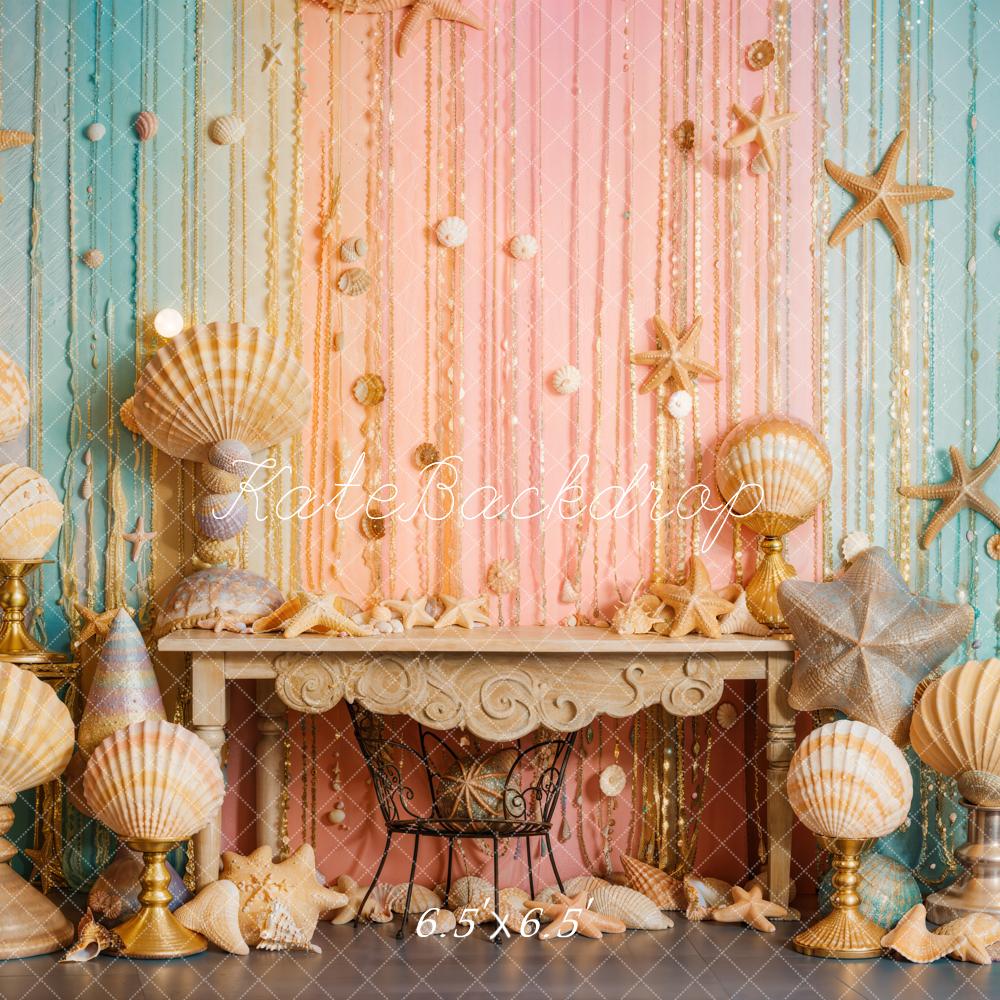 Kate Mermaid Seashell Starfish Colorful Wall Backdrop Designed by Emetselch -UK