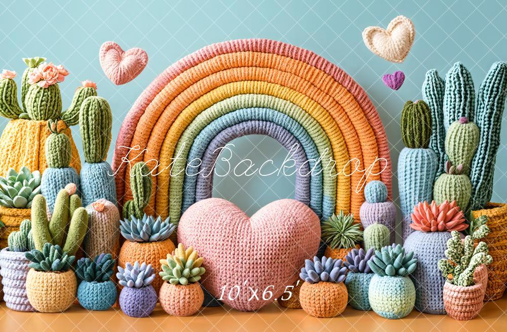 Kate Cake Smash Rainbow Cactus Knit Heart Backdrop Designed by Emetselch -UK