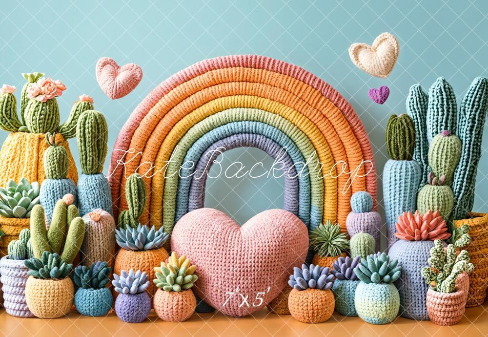 Kate Cake Smash Rainbow Cactus Knit Heart Backdrop Designed by Emetselch -UK