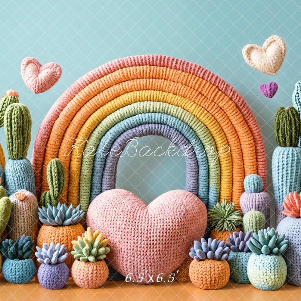Kate Cake Smash Rainbow Cactus Knit Heart Backdrop Designed by Emetselch -UK
