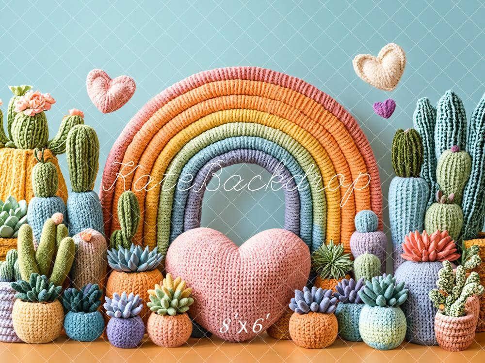 Kate Cake Smash Rainbow Cactus Knit Heart Backdrop Designed by Emetselch -UK