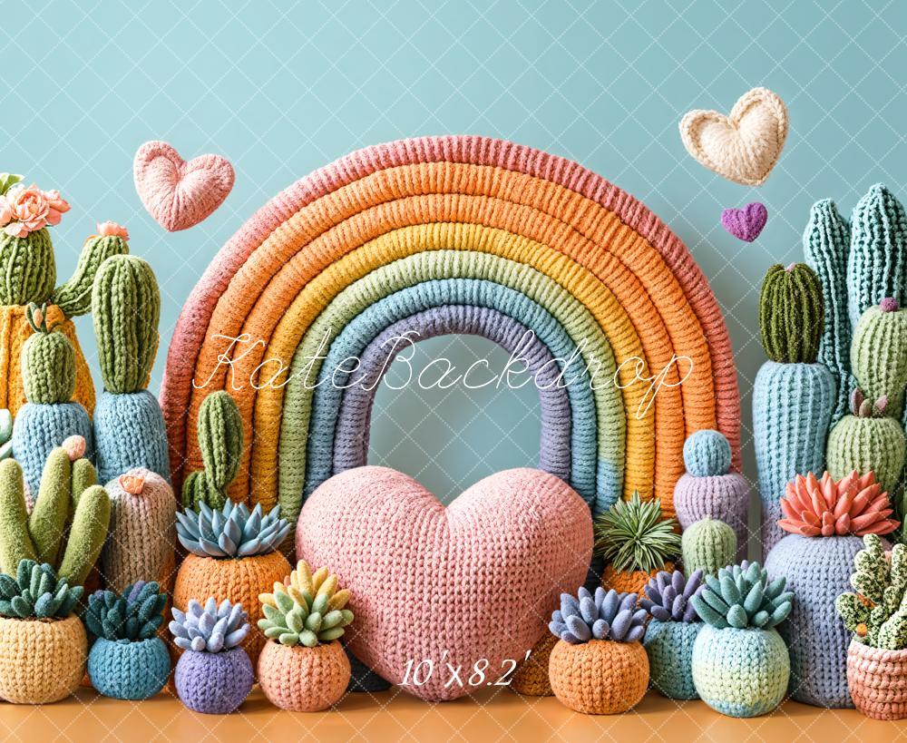 Kate Cake Smash Rainbow Cactus Knit Heart Backdrop Designed by Emetselch -UK