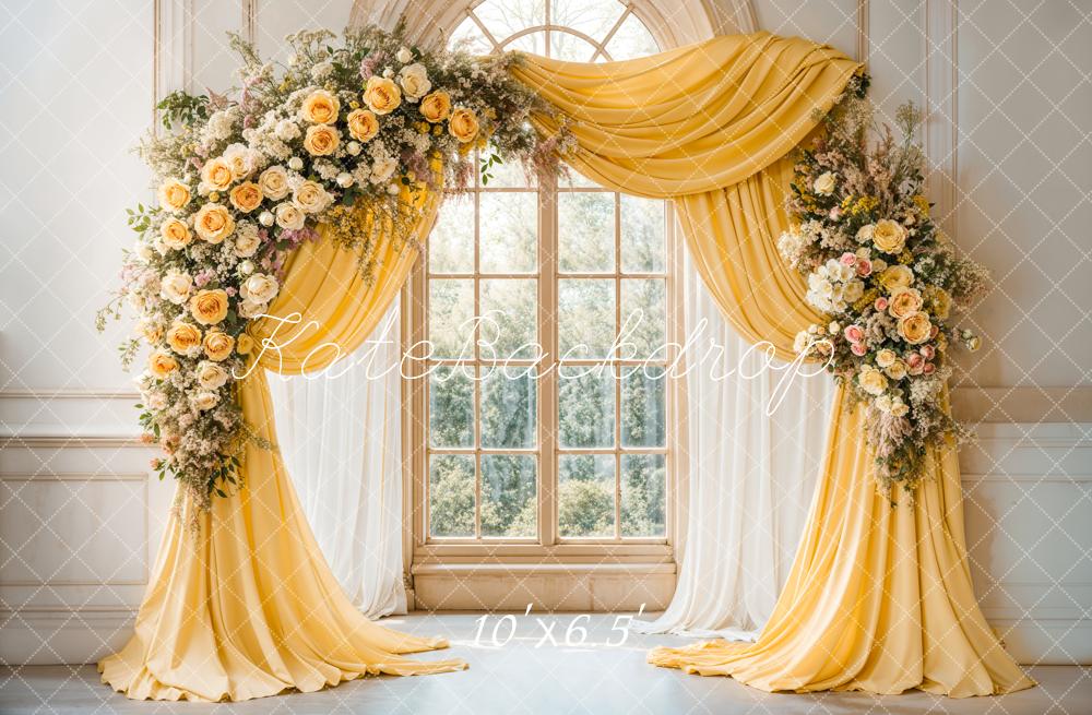 On Sale Kate Elegant Flower Yellow Drapes Window Backdrop Designed by Emetselch -UK