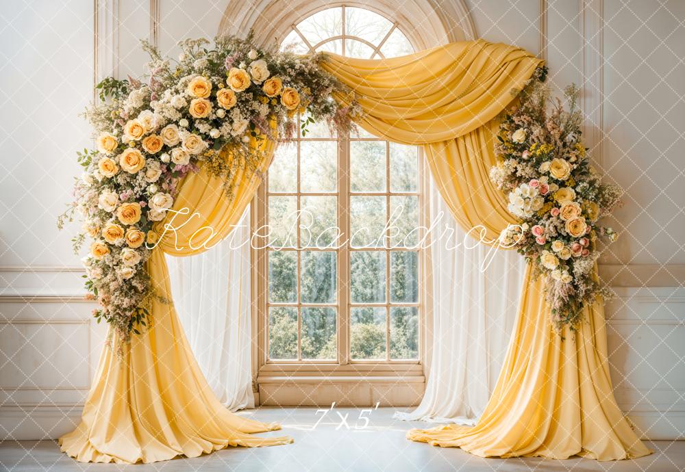 On Sale Kate Elegant Flower Yellow Drapes Window Backdrop Designed by Emetselch -UK