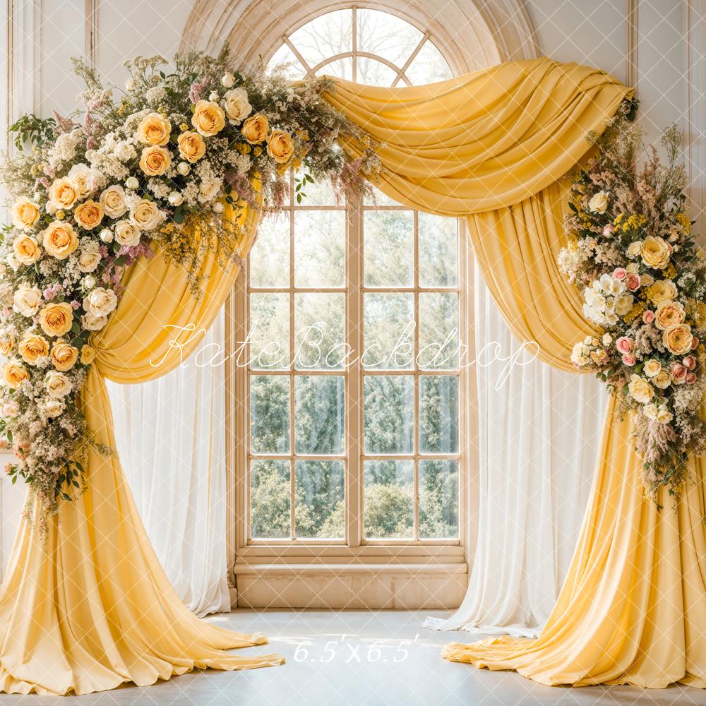 On Sale Kate Elegant Flower Yellow Drapes Window Backdrop Designed by Emetselch -UK