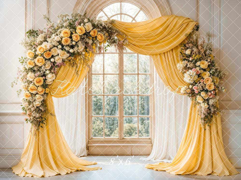 On Sale Kate Elegant Flower Yellow Drapes Window Backdrop Designed by Emetselch -UK