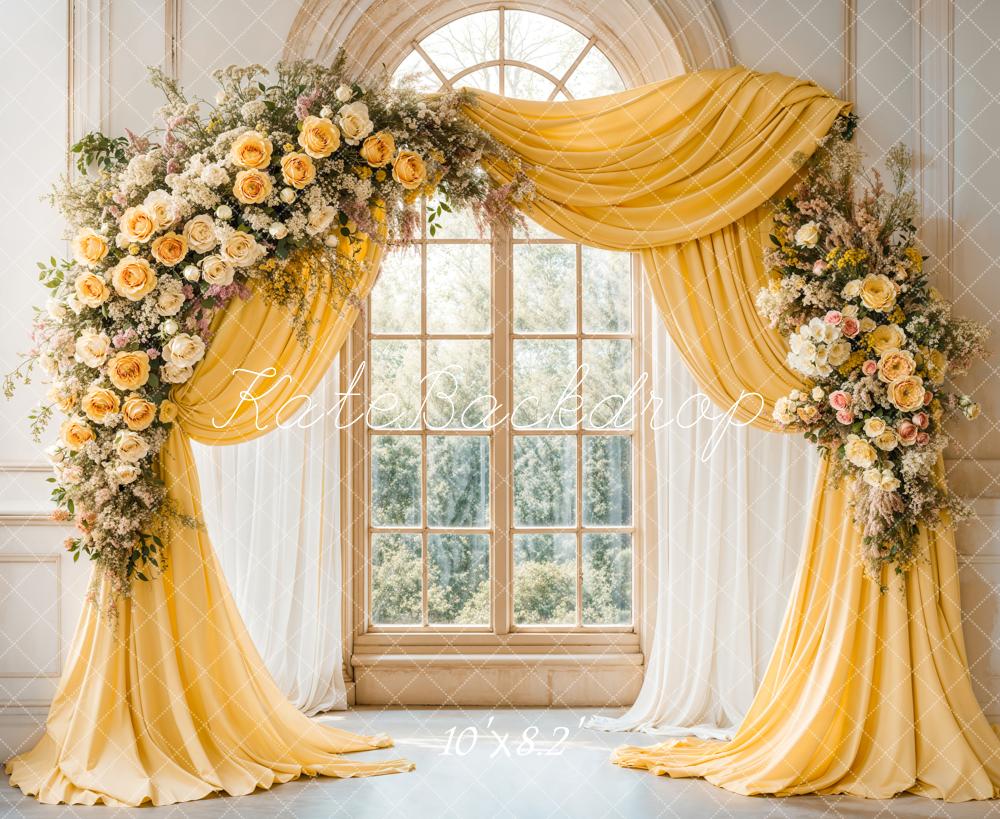On Sale Kate Elegant Flower Yellow Drapes Window Backdrop Designed by Emetselch -UK