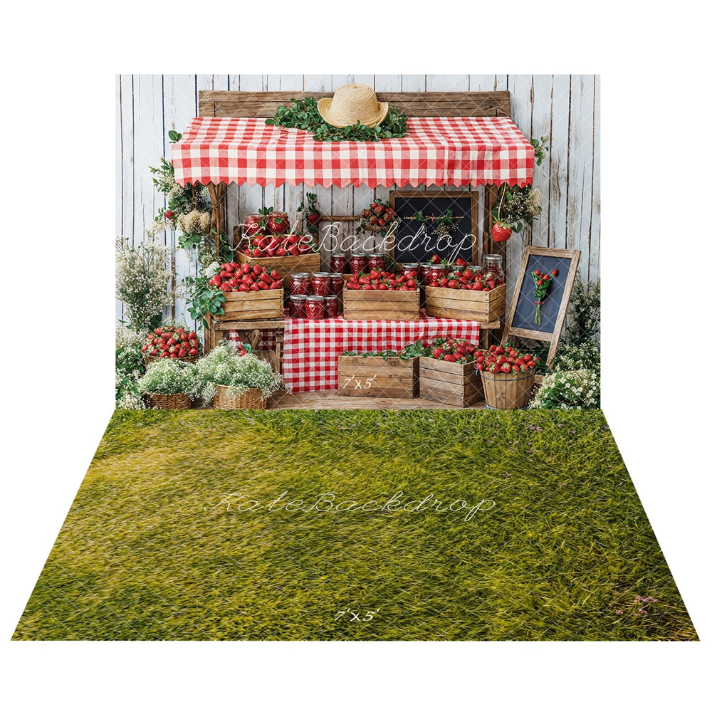 On Sale Kate Summer Strawberry Market Stand Backdrop+Green Grass Meadow Floor Backdrop