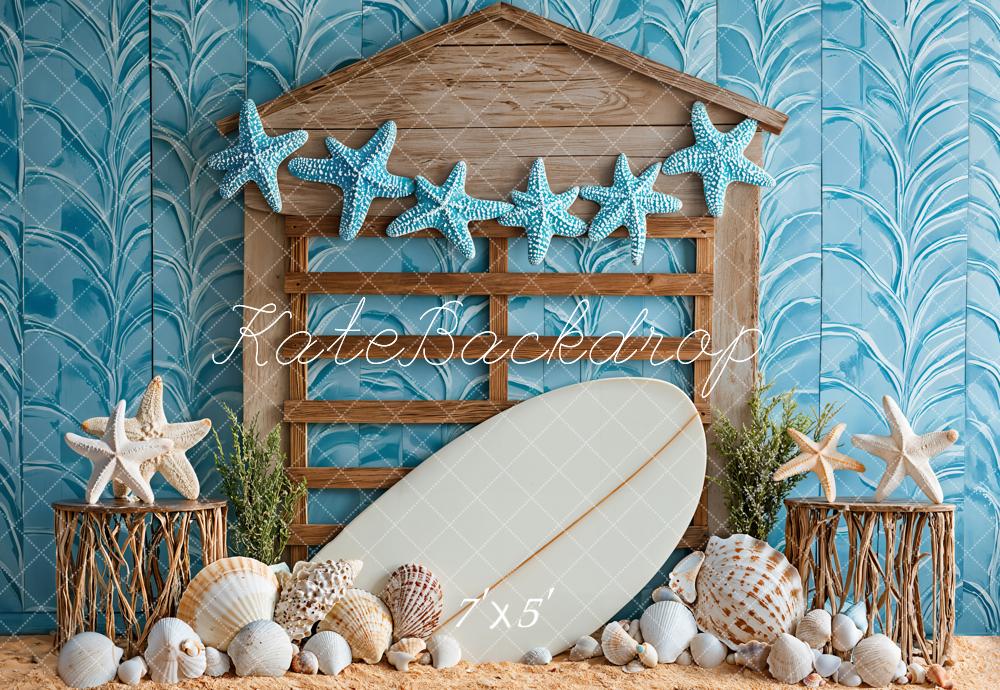 Kate Beach Starfish Seashell Surfboard Backdrop Designed by Kate Image -UK