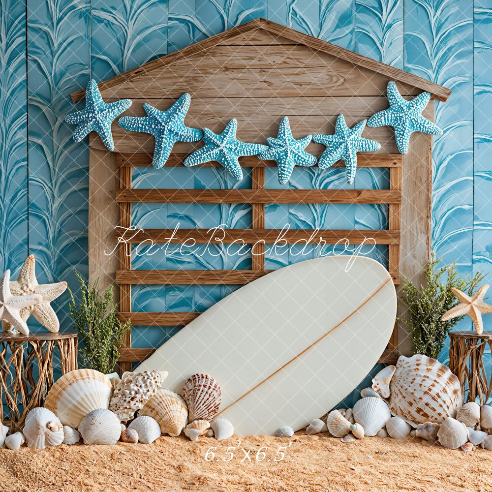 Kate Beach Starfish Seashell Surfboard Backdrop Designed by Kate Image -UK