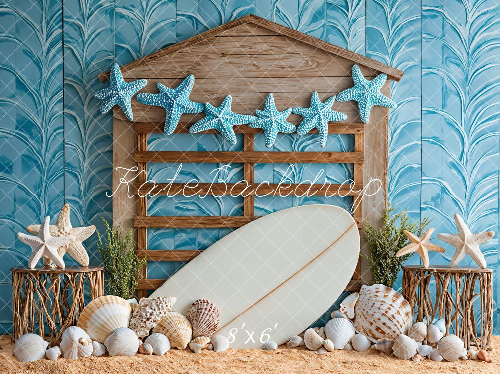 Kate Beach Starfish Seashell Surfboard Backdrop Designed by Kate Image -UK