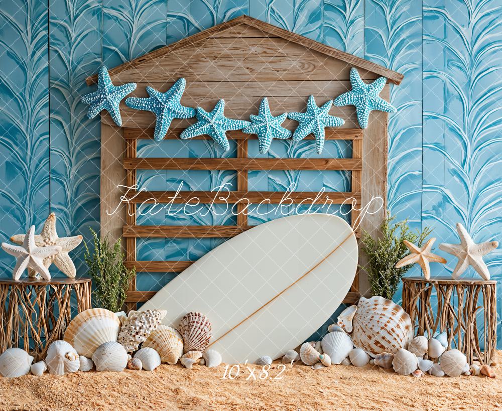 Kate Beach Starfish Seashell Surfboard Backdrop Designed by Kate Image -UK
