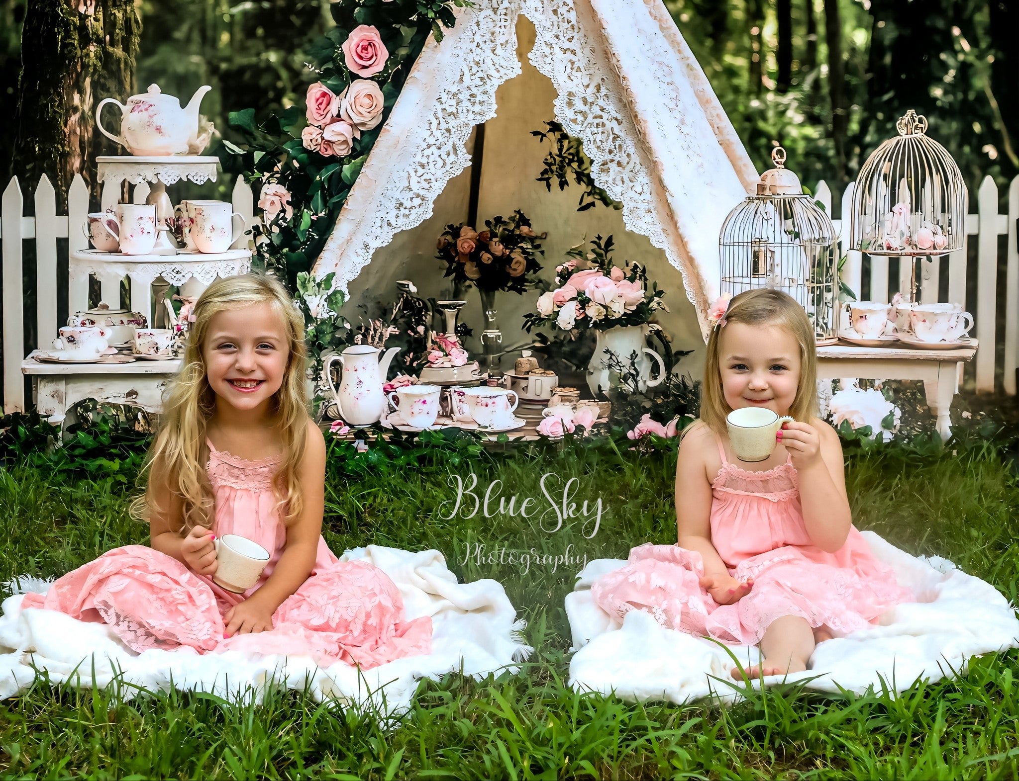 Kate Boho Teapot Party Floral Forest Backdrop Designed by Ashley Paul -UK