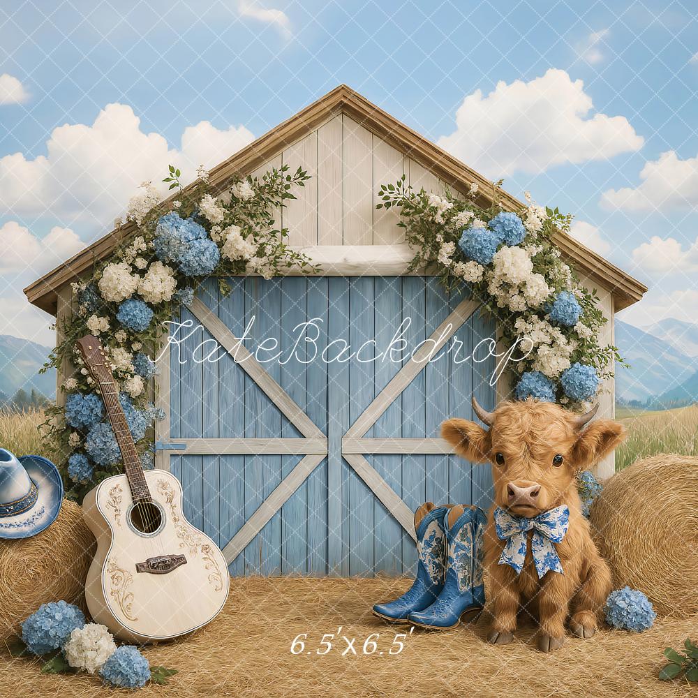 Kate Country Barn Floral Cow Backdrop Designed by Ashley Paul