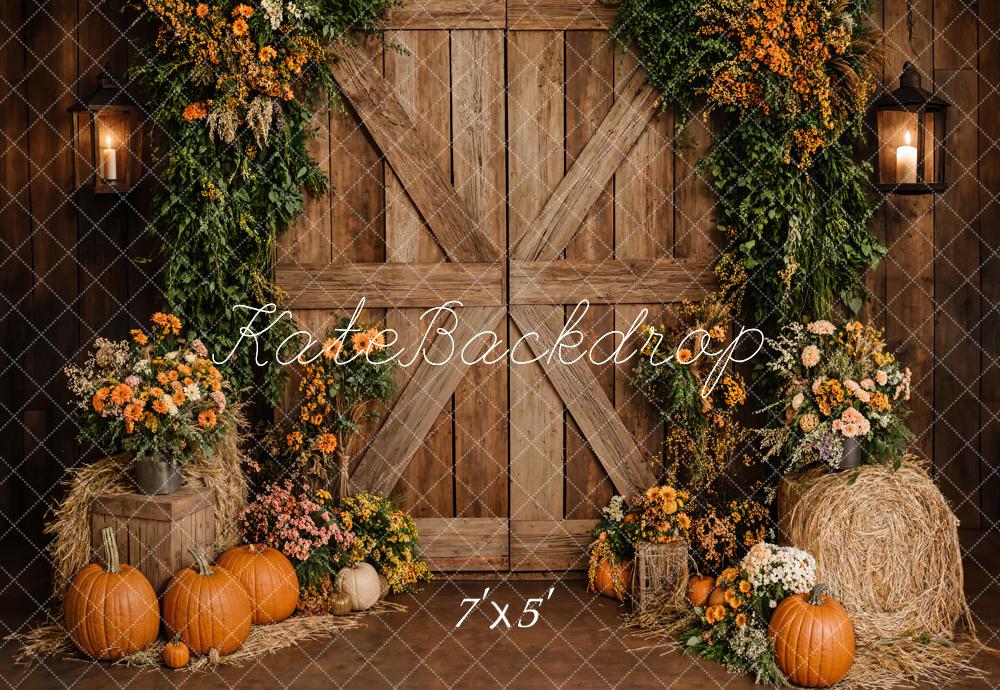 Kate Autumn Floral Pumpkins Barn Door Backdrop Designed by Emetselch -UK