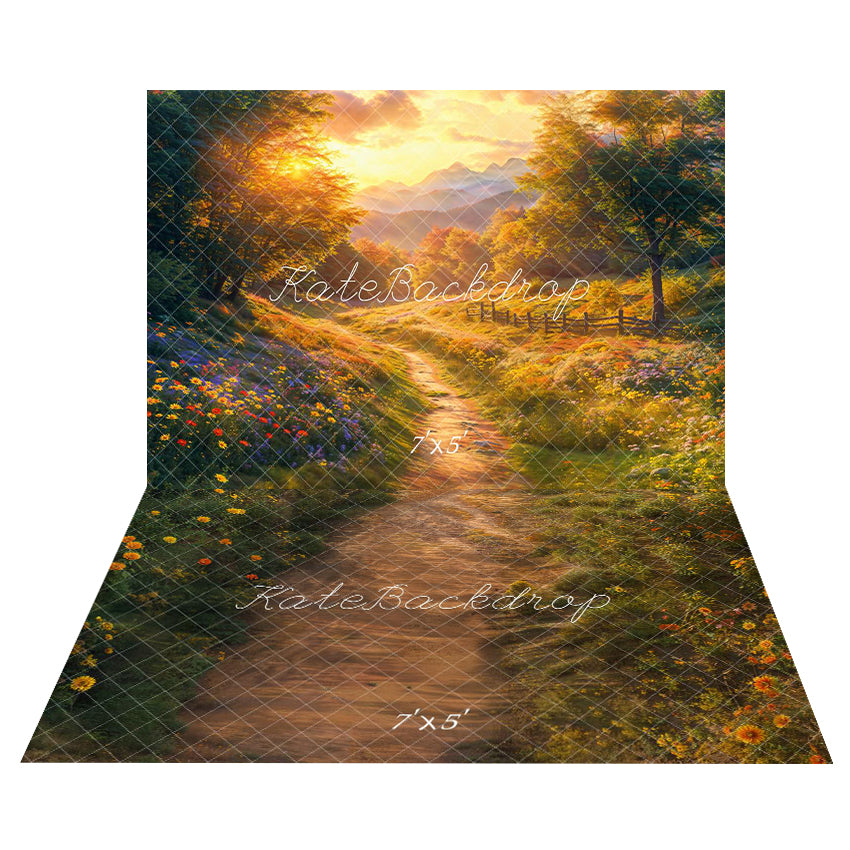 Kate Autumn Forest Pathway Sunset Backdrop+Flower Path Floor Backdrop -UK