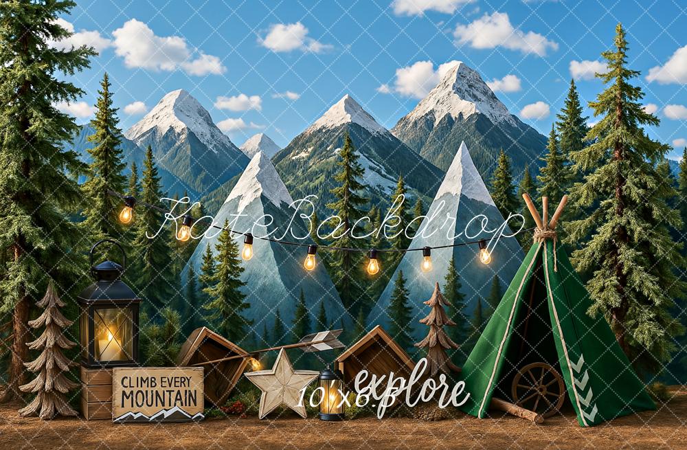 Kate Camping Tent Mountain Adventure Backdrop Designed by Ashley Paul -UK