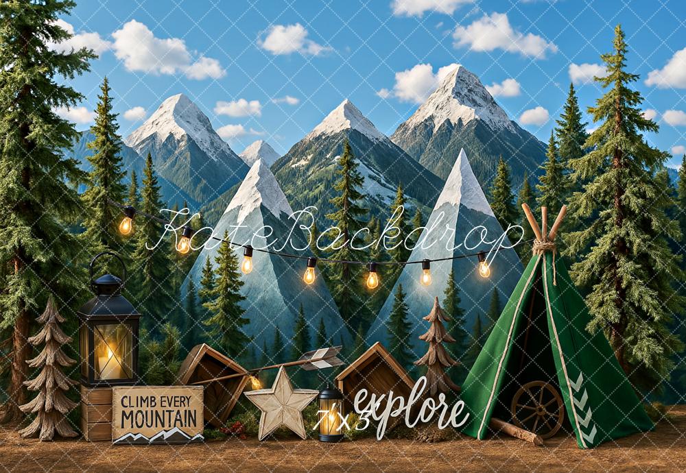 Kate Camping Tent Mountain Adventure Backdrop Designed by Ashley Paul -UK