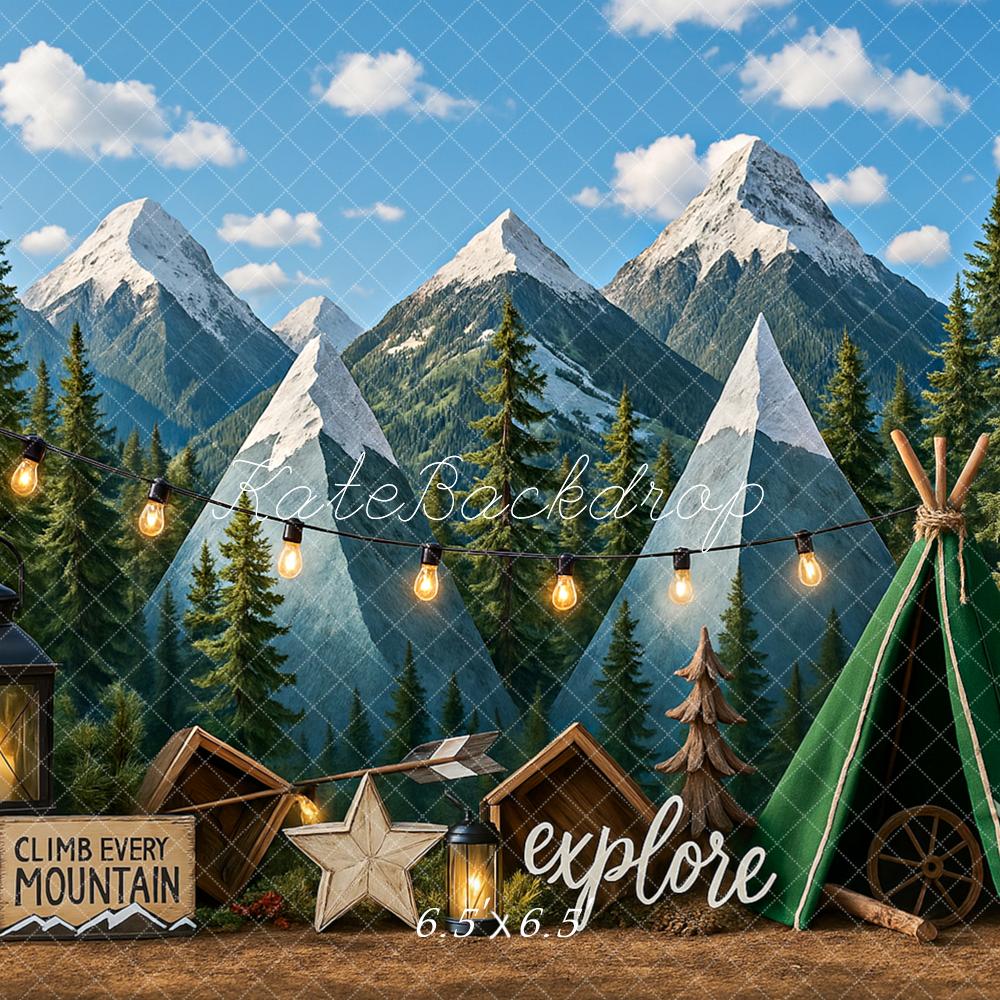 Kate Camping Tent Mountain Adventure Backdrop Designed by Ashley Paul -UK