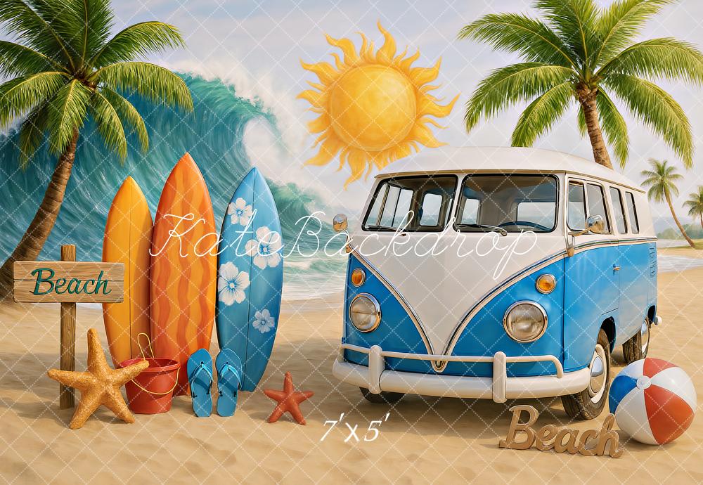 On Sale Kate Summer Beach Van Surfboards Sun Backdrop Designed by Ashley Paul -UK