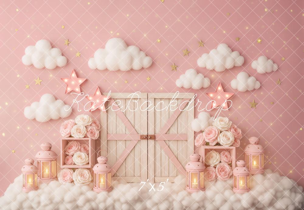 On Sale Kate Cake Smash Pink Clouds Barn Door Stars Backdrop Designed by Ashley Paul -UK